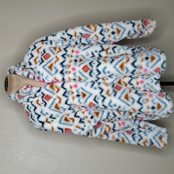 Eddie Bauer Tops - Eddie Bauer XXL Geo Print Fleece Half zip Pullover  Pink brown green blue ivory